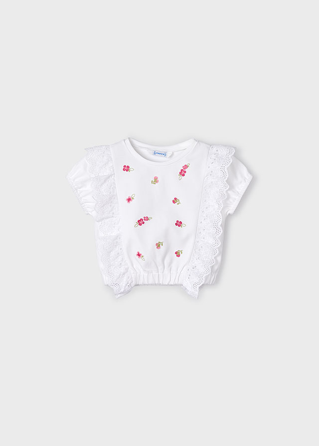 Dievčenské tričko s krátkym rukávom - MYRL - Embroidered ruffles top