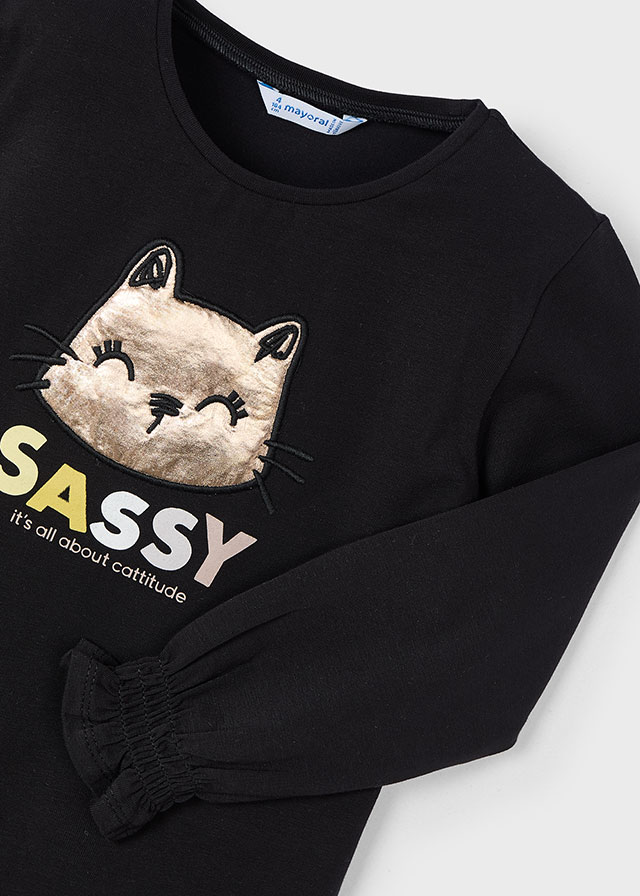 Dievčenské tričko s dlhým rukávom - MYRL - Ruched Sleeved Kitten Top