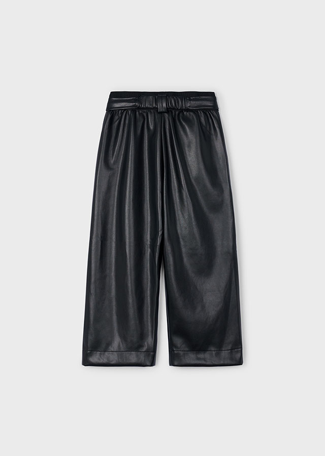 Dievčenské nohavice koženkové s opaskom - MYRL - leatherette trousers with belt