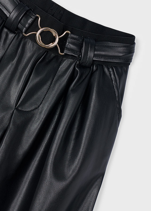 Dievčenské nohavice koženkové s opaskom - MYRL - leatherette trousers with belt