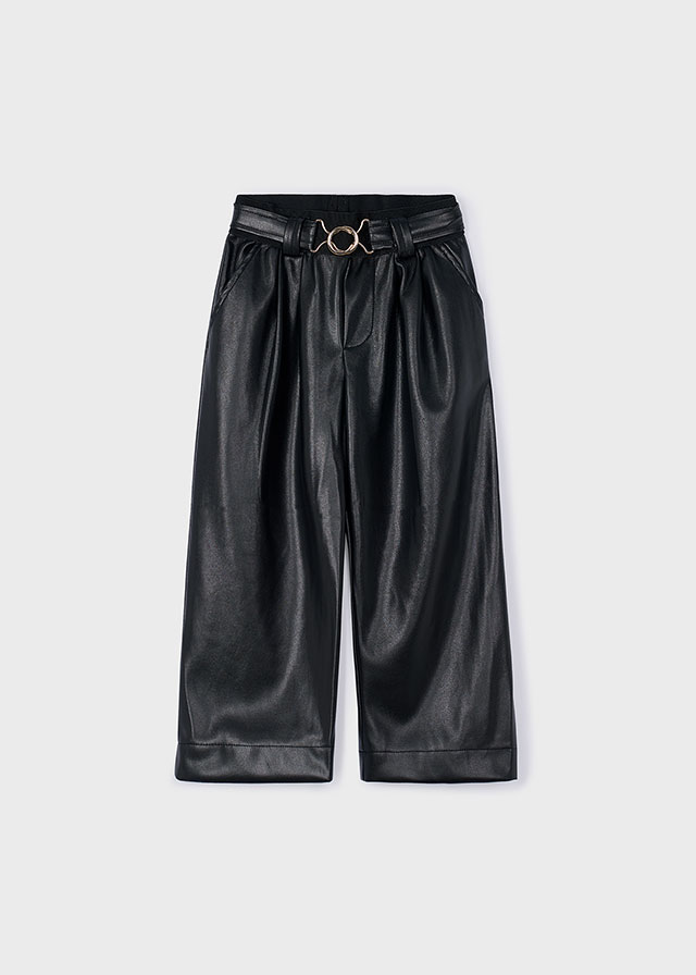 Dievčenské nohavice koženkové s opaskom - MYRL - leatherette trousers with belt
