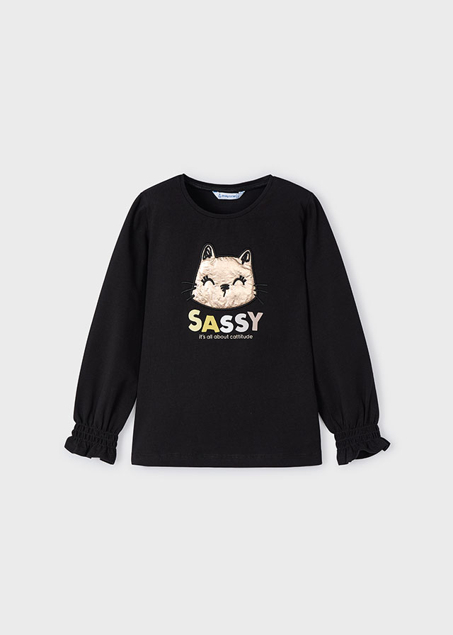 Dievčenské tričko s dlhým rukávom - MYRL - Ruched Sleeved Kitten Top