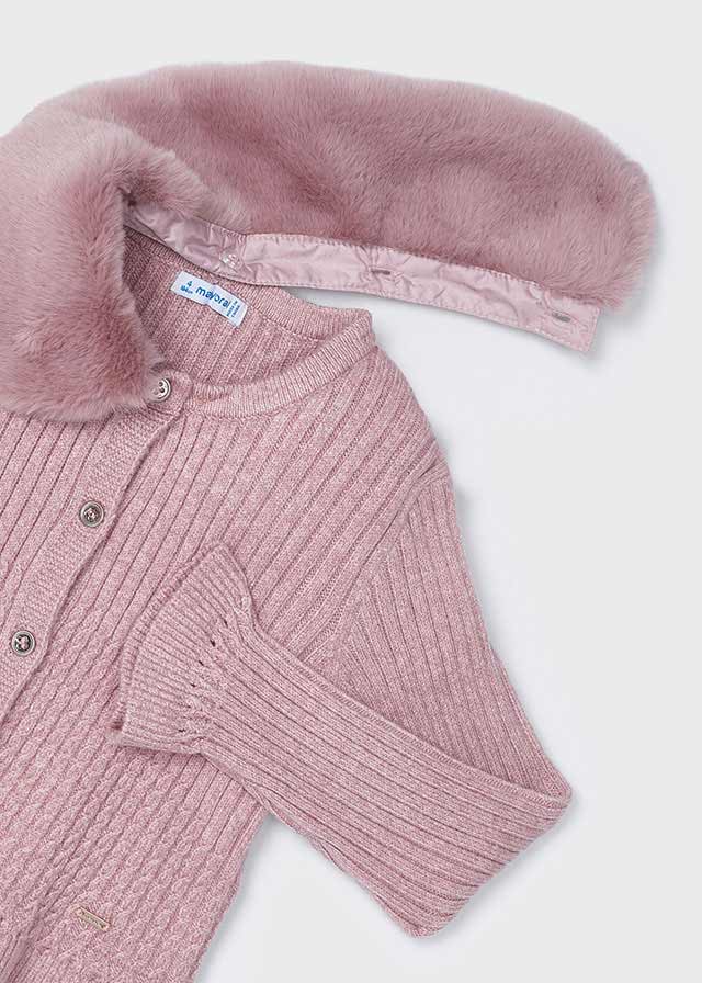 Dievčenský sveter pletený s kožušinovým golierom - Tricot Cardigan with Fur Collar