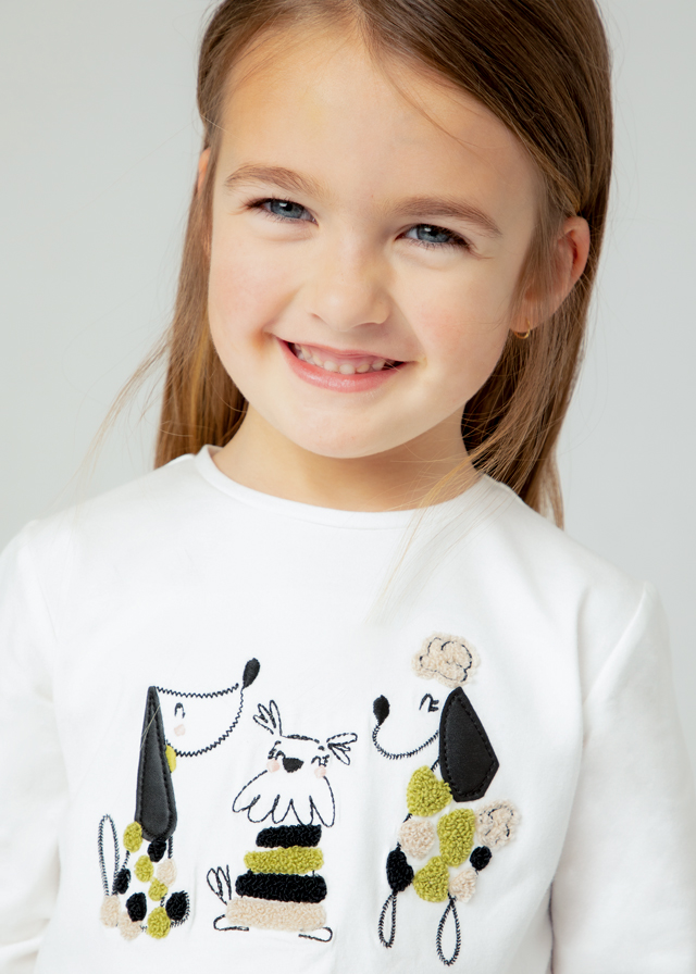 Dievčenské tričko s dlhým rukávom - MYRL - Embroidered Puppy T-Shirt