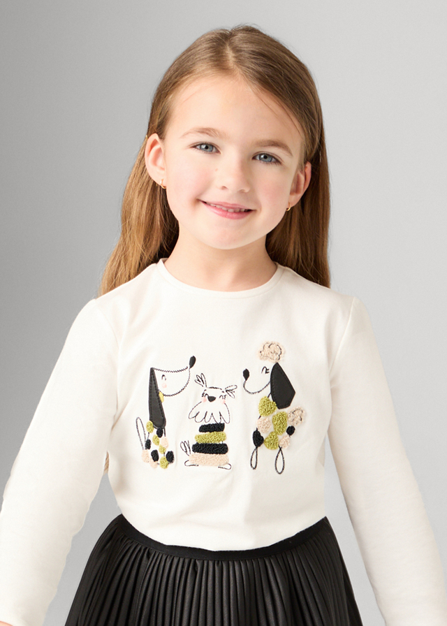 Dievčenské tričko s dlhým rukávom - MYRL - Embroidered Puppy T-Shirt
