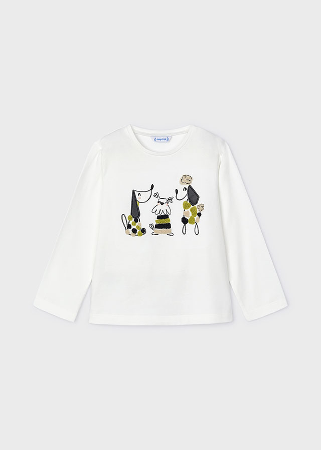 Dievčenské tričko s dlhým rukávom - MYRL - Embroidered Puppy T-Shirt